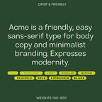 Acme design character and key traits of the modern, clean sans-serif font