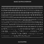 Complete glyph set overview for the Apex bold sharp sans-serif font