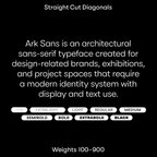 Ark Sans design character, architectural sans-serif with cut diagonals