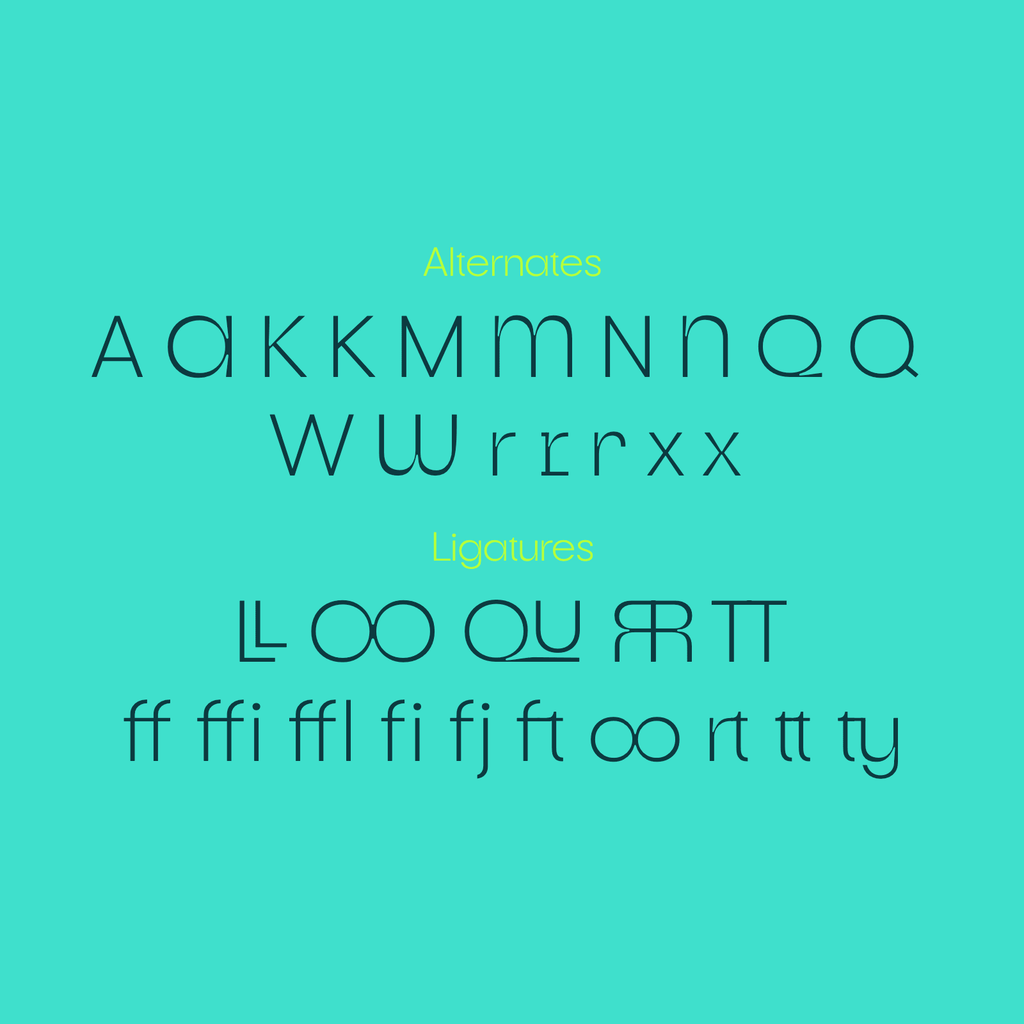 Auria Sans alternate letterforms and ligatures