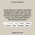 Auria Sans airy modern sans-serif font description with its full weight range