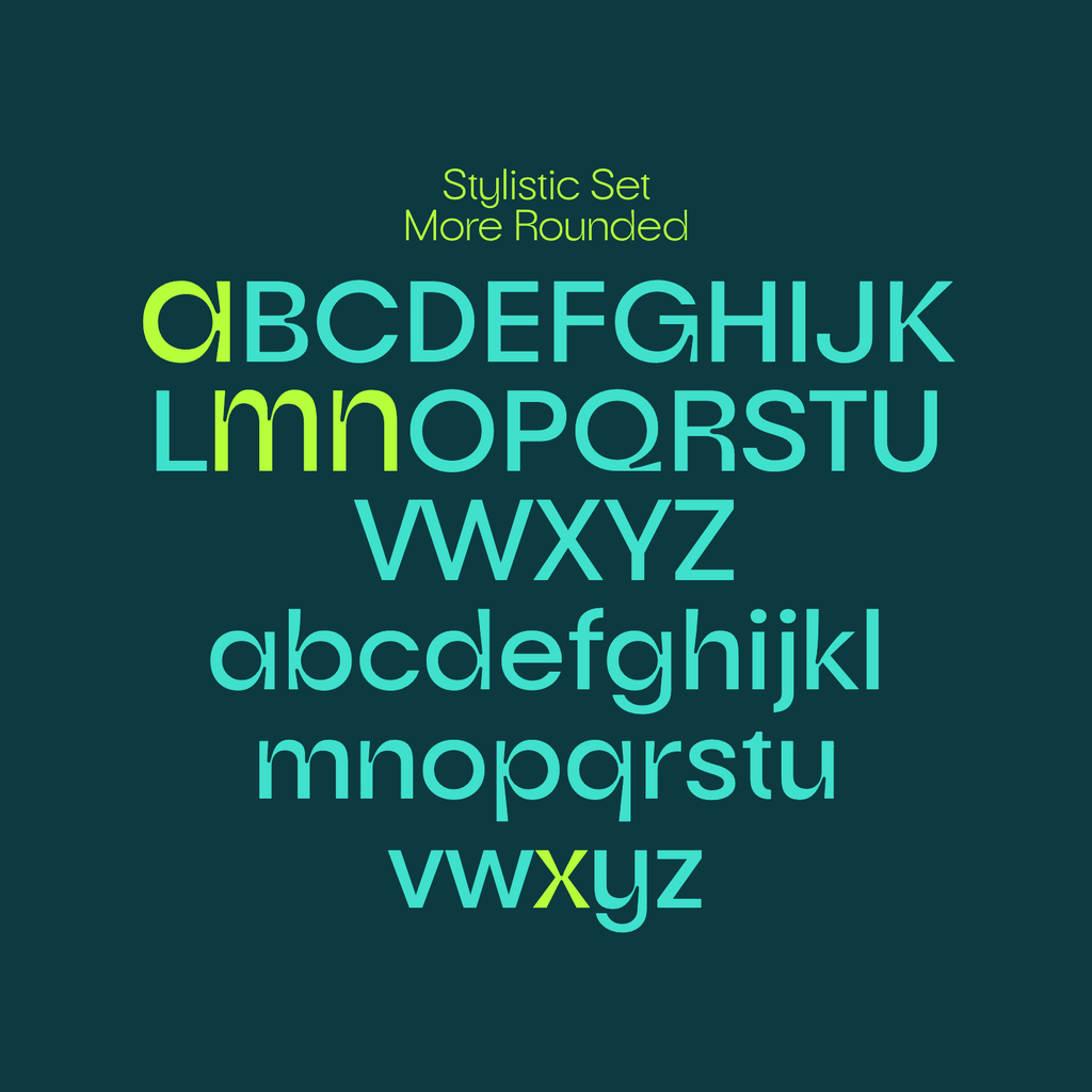 Auria Sans stylistic set More Rounded, with alternate A, M, N and x