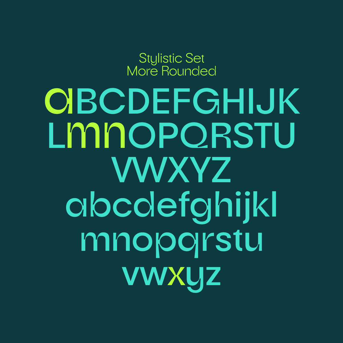 Auria Sans stylistic set More Rounded, with alternate A, M, N and x