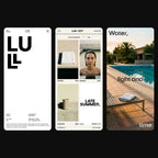 Auria wavy sans on a pool house's mobile website: spec sheet, shop grid and words over the pool