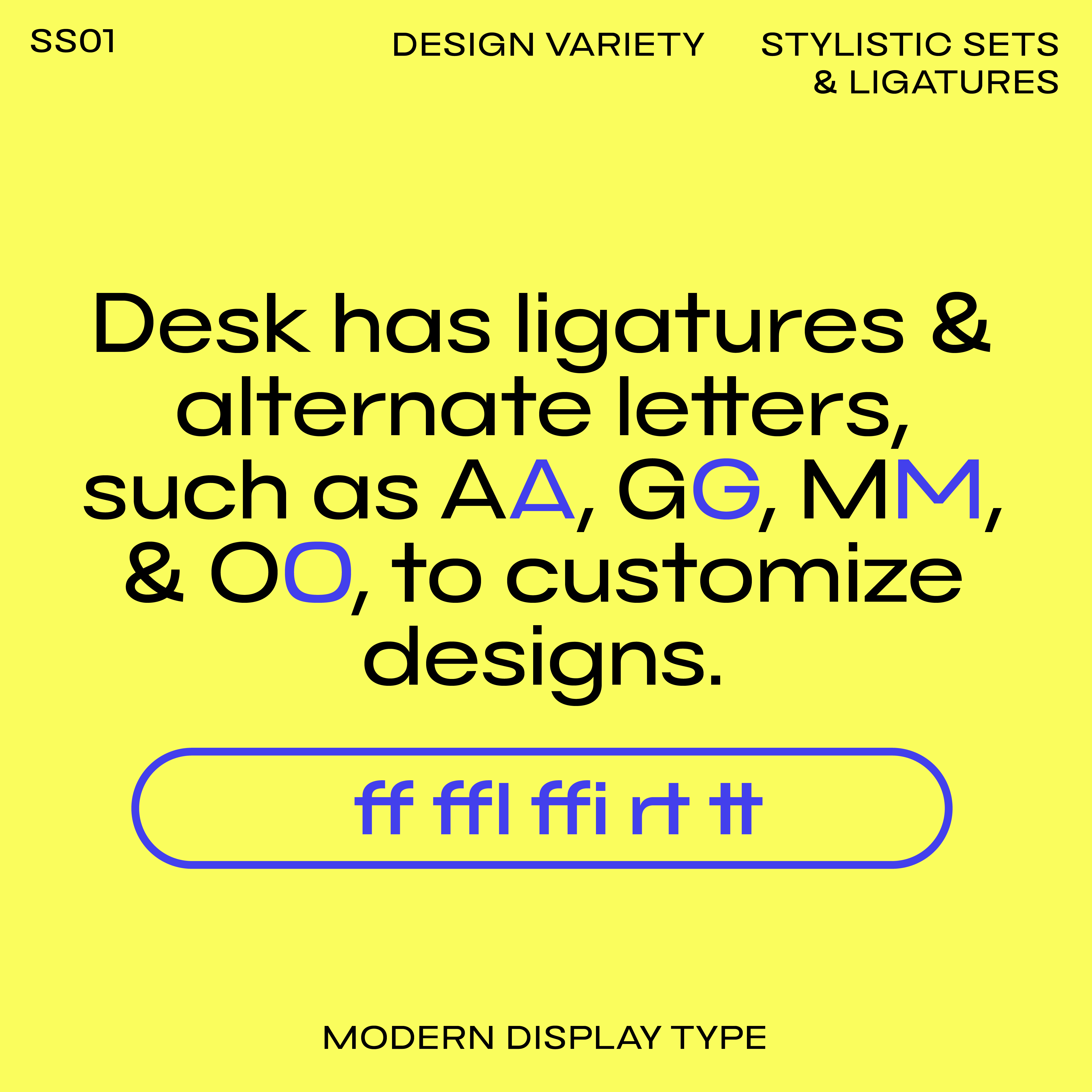 Bauhaus Desk, font for modern display with ligatures