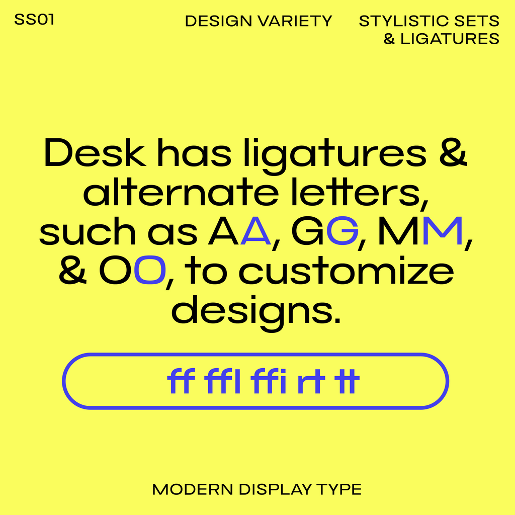 Bauhaus Desk, font for modern display with ligatures
