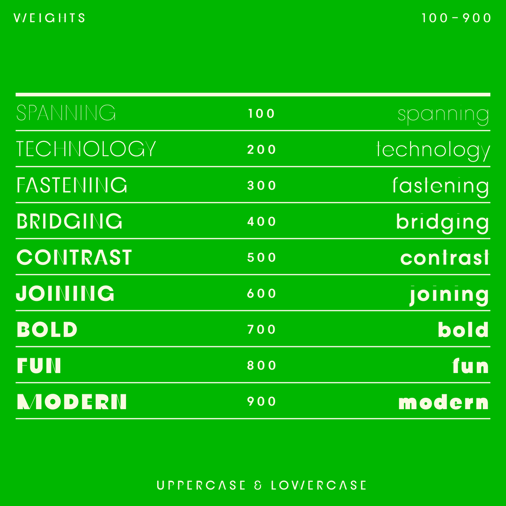 Bauhaus Rail, contrast sans font, 9 weights