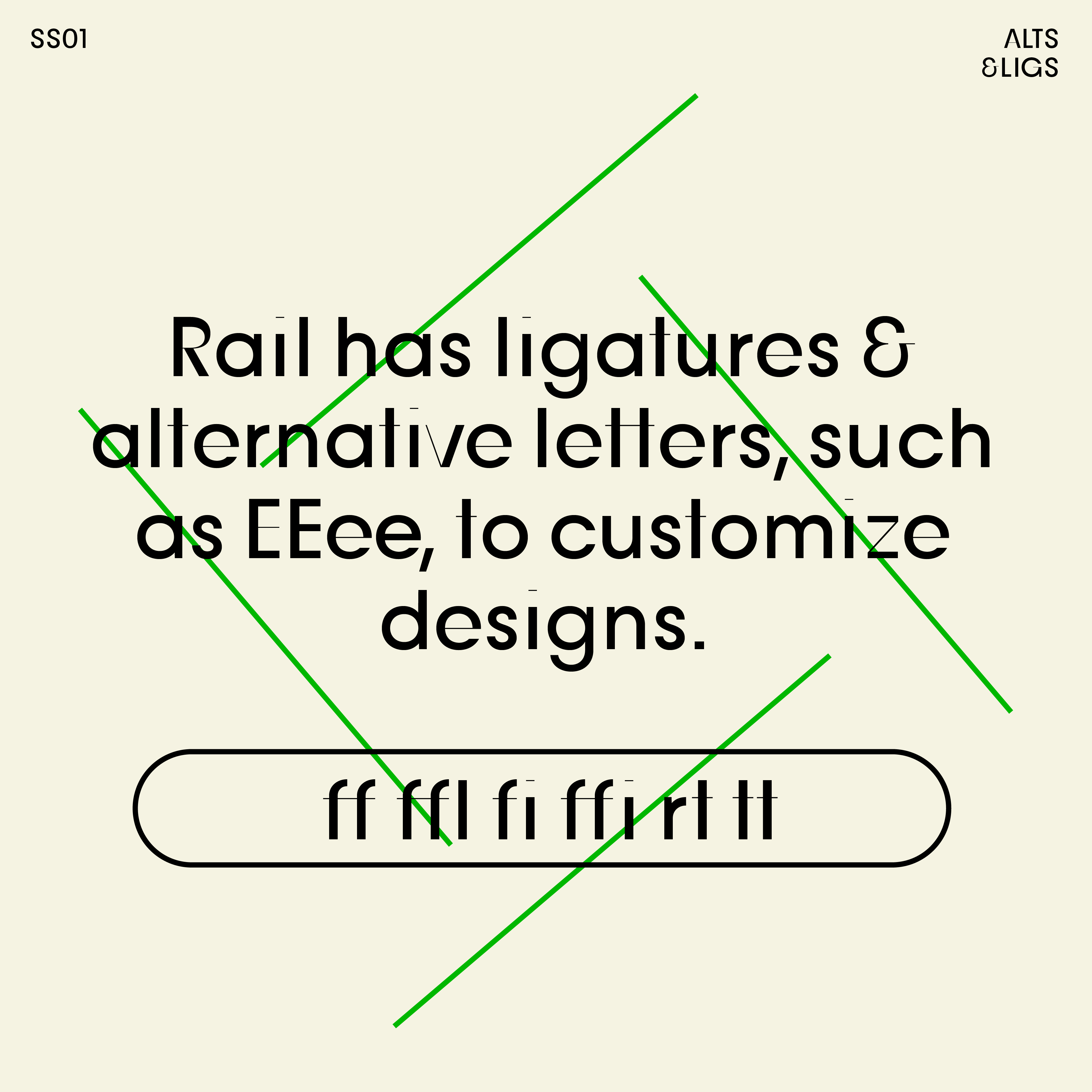 Bauhaus Rail, contrast font ligatures
