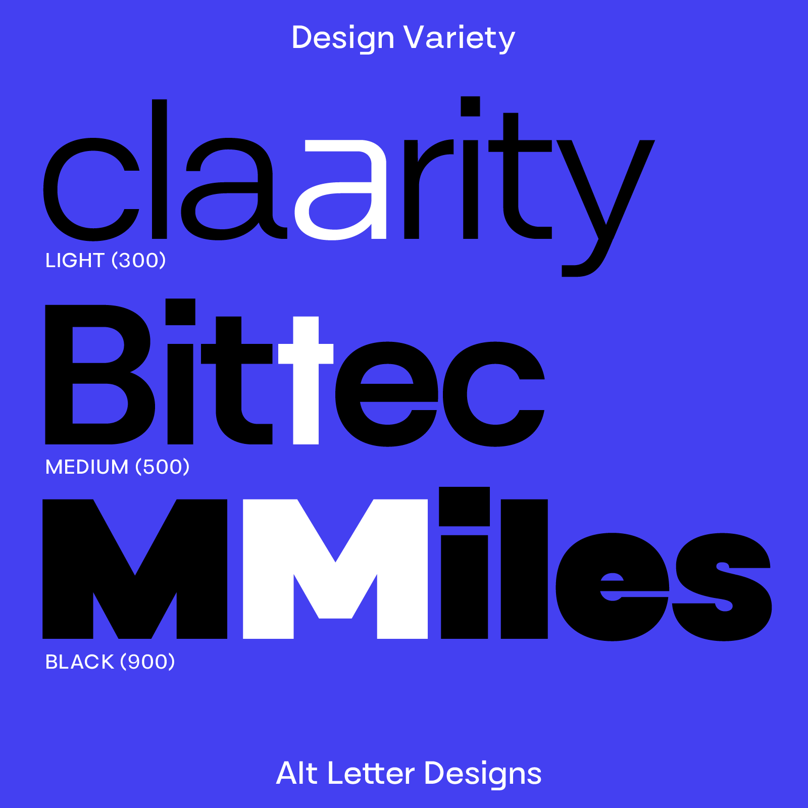 Comparison of font styles 'clarity', 'Bitec', and 'Miles' 