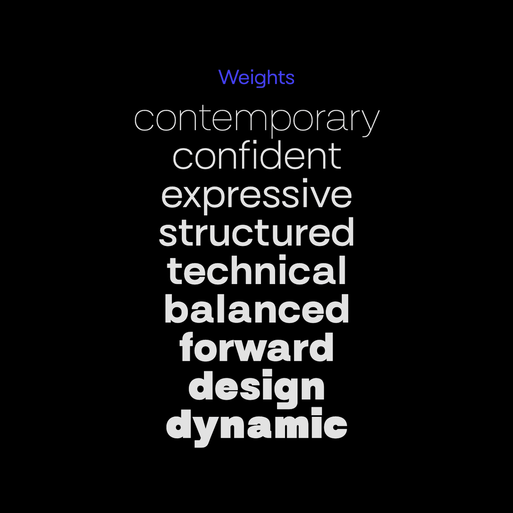 Text describing various design attributes in 9 font weights