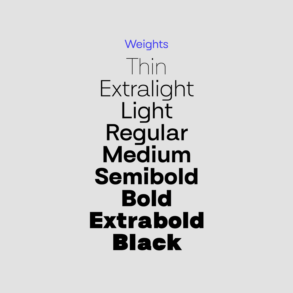 Text list of font weights