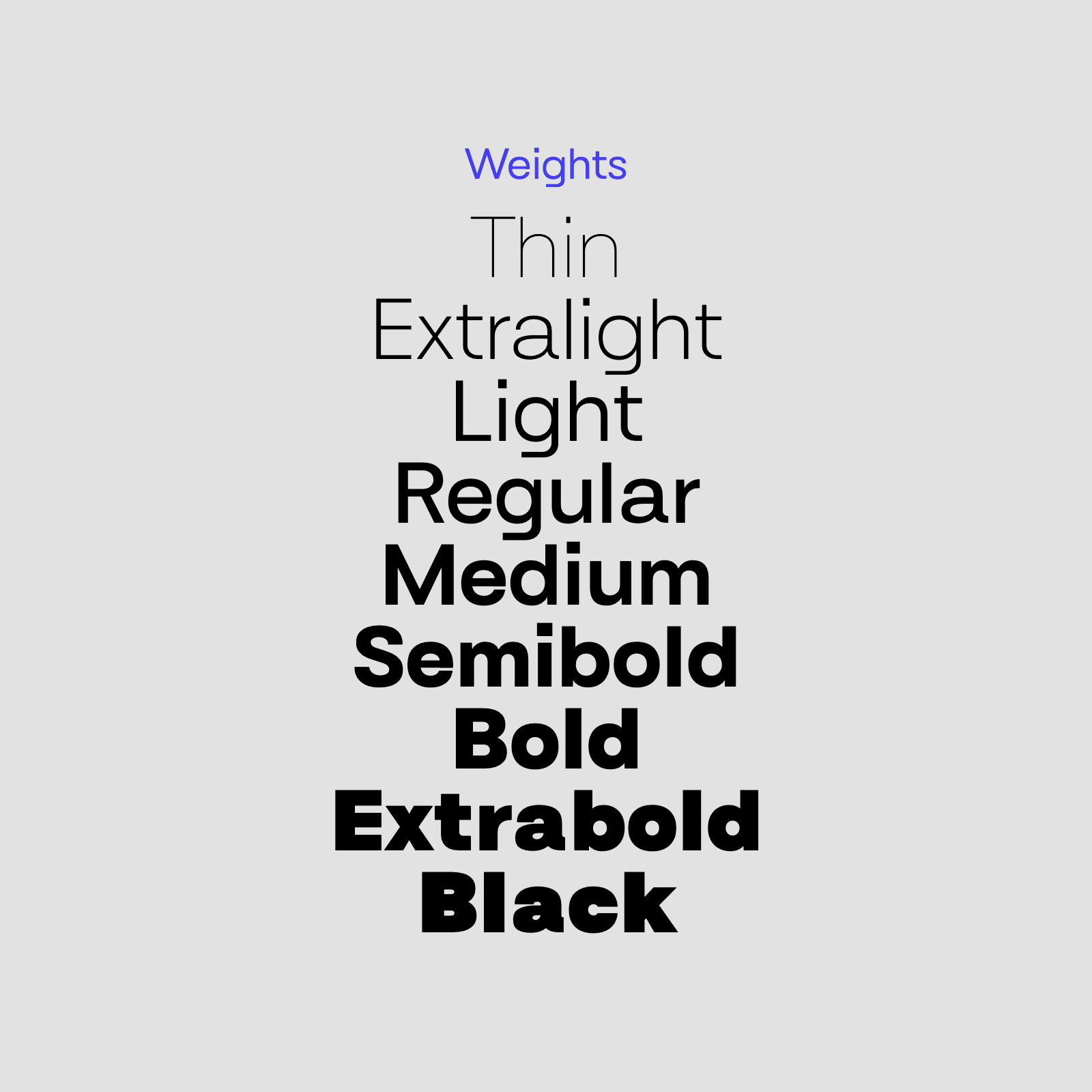 Text list of font weights