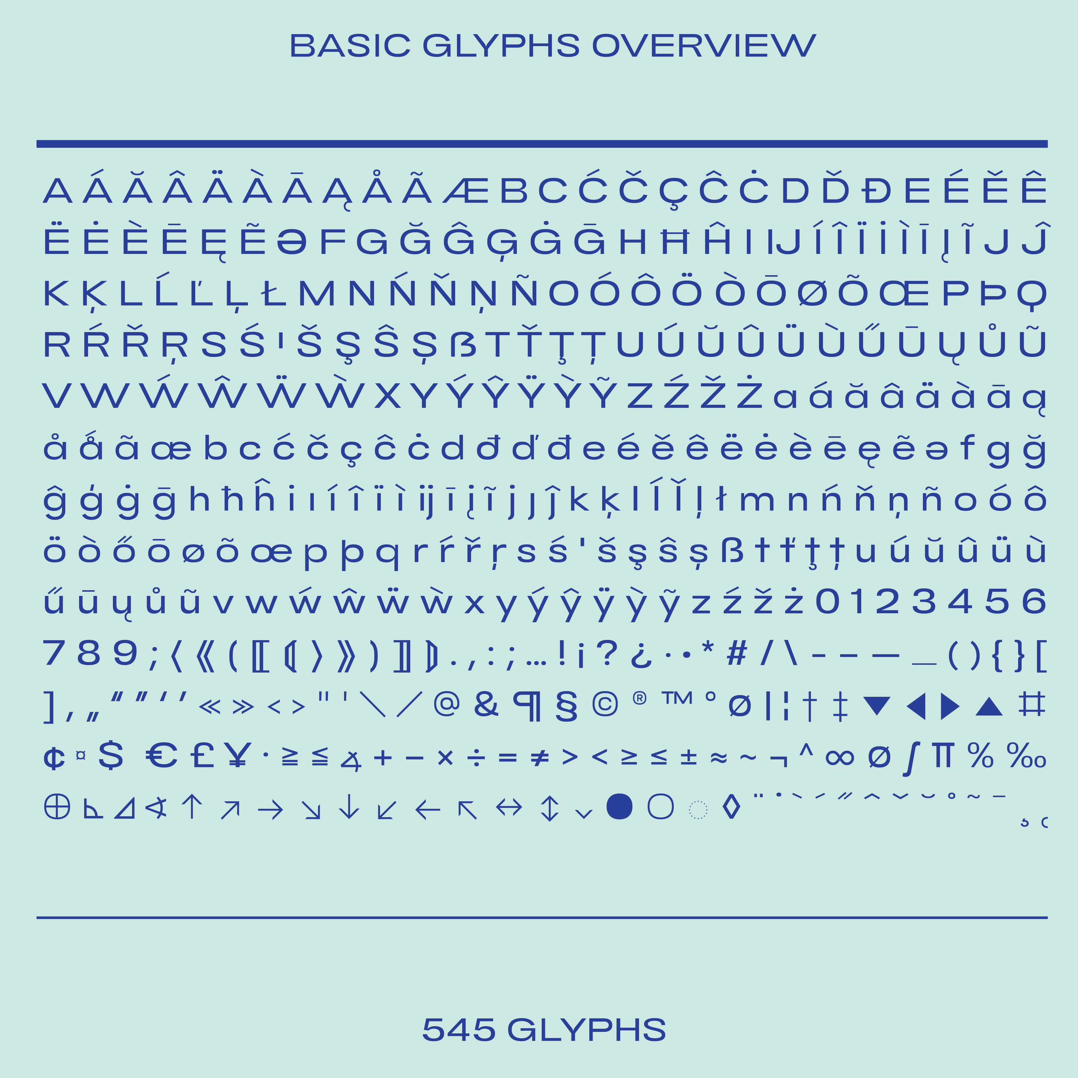 Bauhaus Byrl, basic glyphs overview