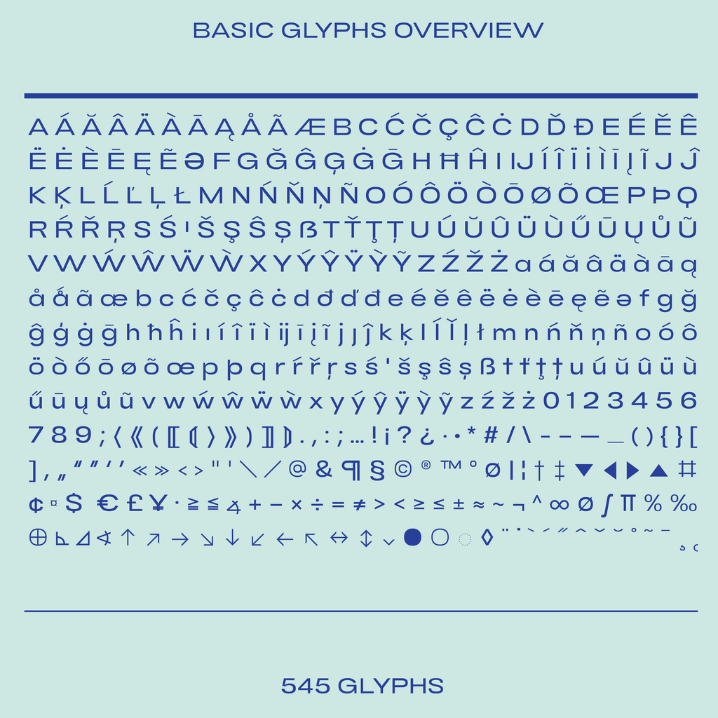 Bauhaus Byrl, basic glyphs overview