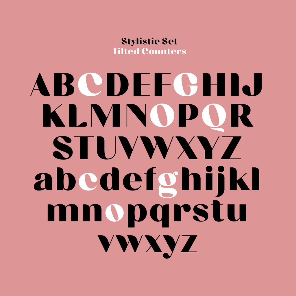 Chez alphabet shown with tilted counters, a stylistic alternate