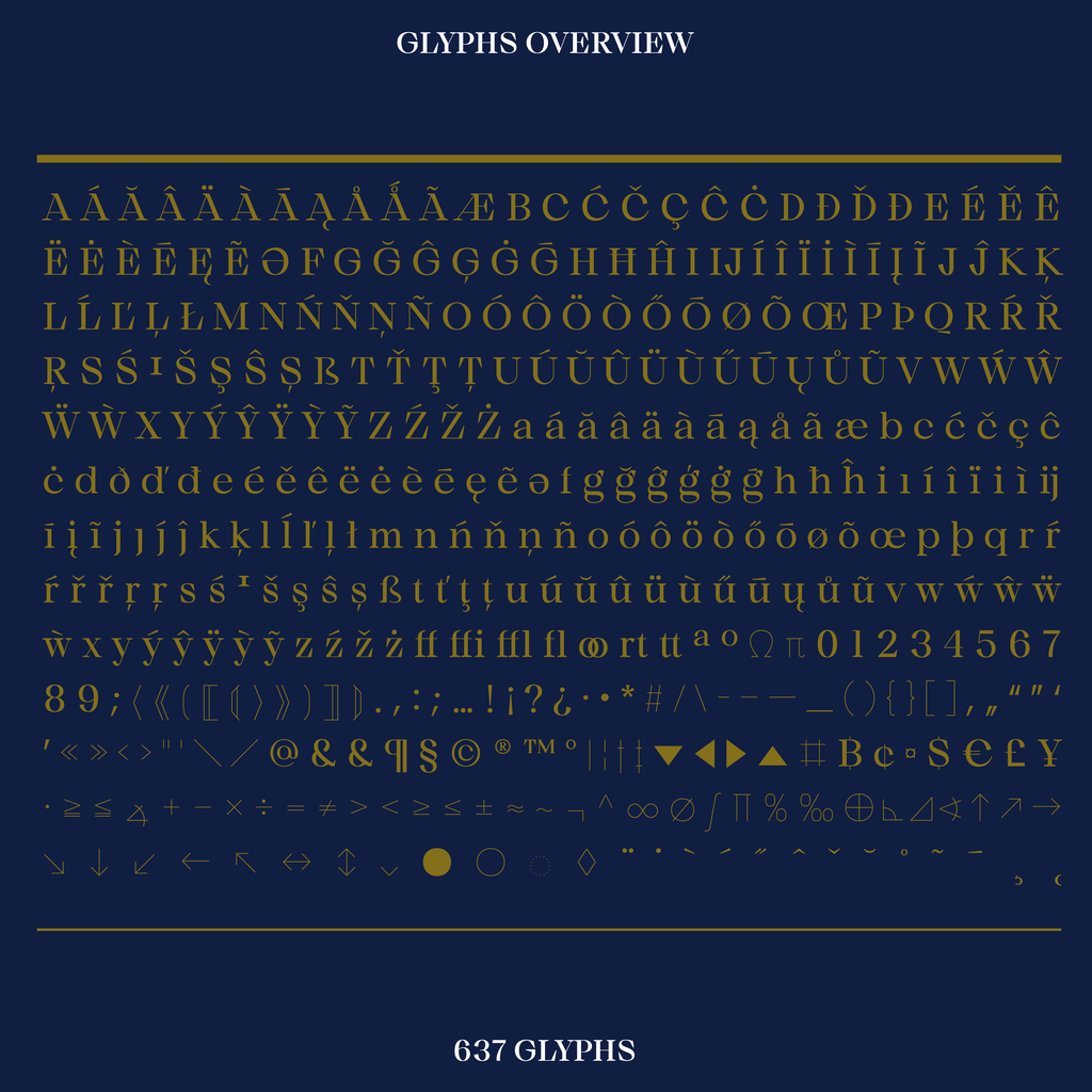 Edde, serif font glyphs overview