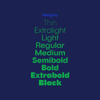 Kayon weight names stacked from Thin to Black
