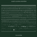 Complete glyph set overview for the Kijs calligraphic nature serif font