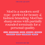 Mod, serif font, character, personal quality