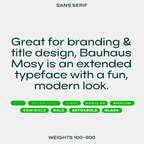 Logo and wordmark examples set in the Mosy friendly modern sans-serif font