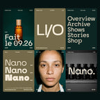 Nano bold slab serif in a brand campaign for a Paris perfume atelier: bottle, weights, nav list, portrait and shelf