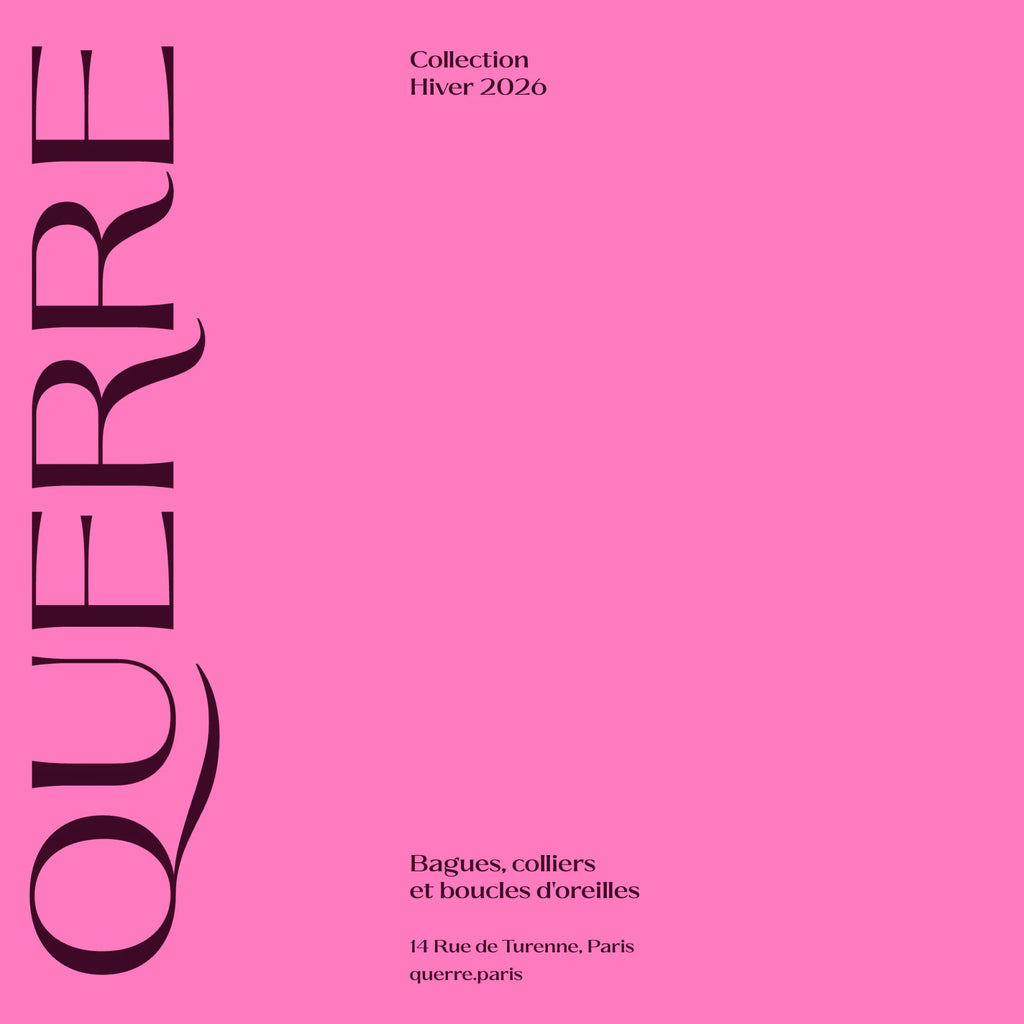 Ques font poster, the brand name set vertically with the QU and RR ligatures