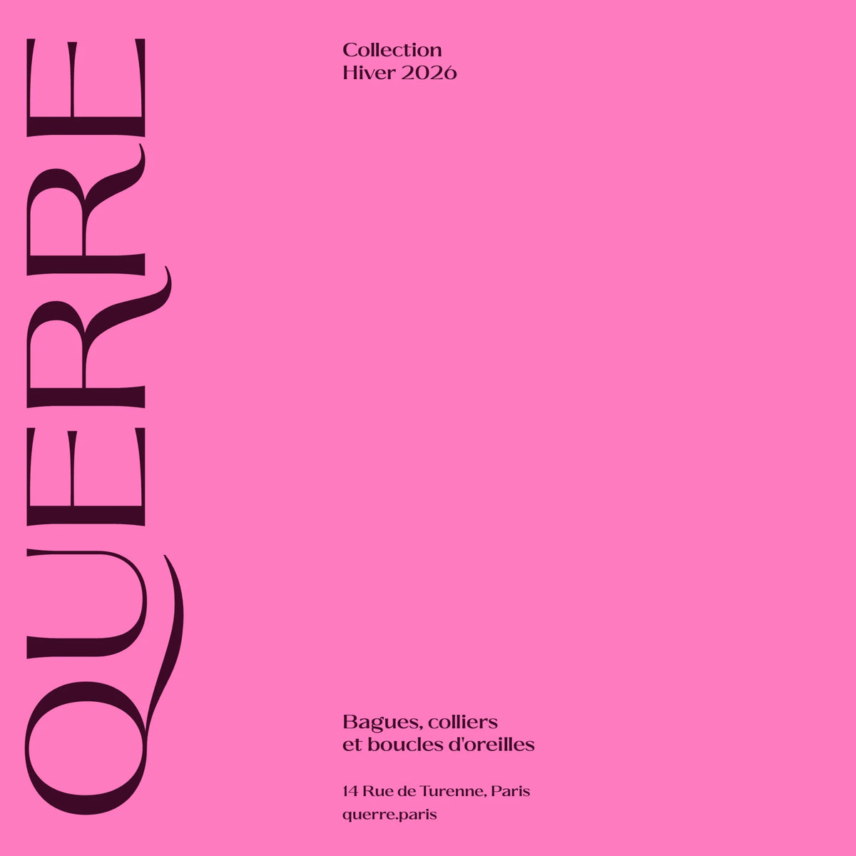 Ques font poster, the brand name set vertically with the QU and RR ligatures