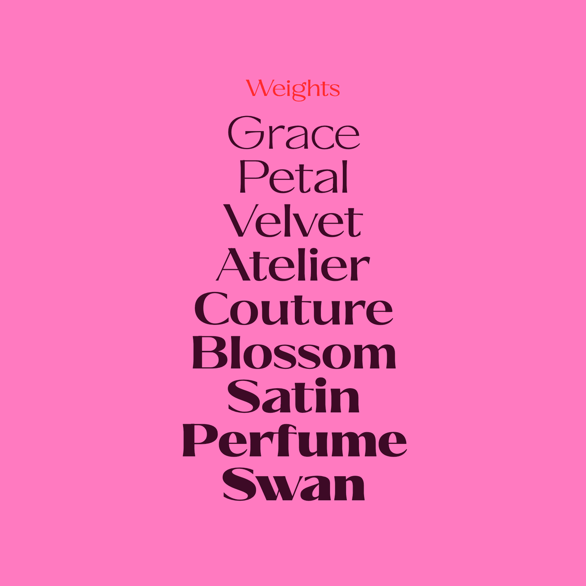 Ques weight comparison using sample words from Grace to Swan