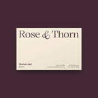 Rozi serif font on a florist business card, Rose and Thorn
