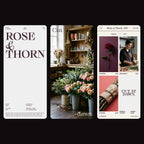 Rozi serif font on a florist website: Rose and Thorn on three phone screens