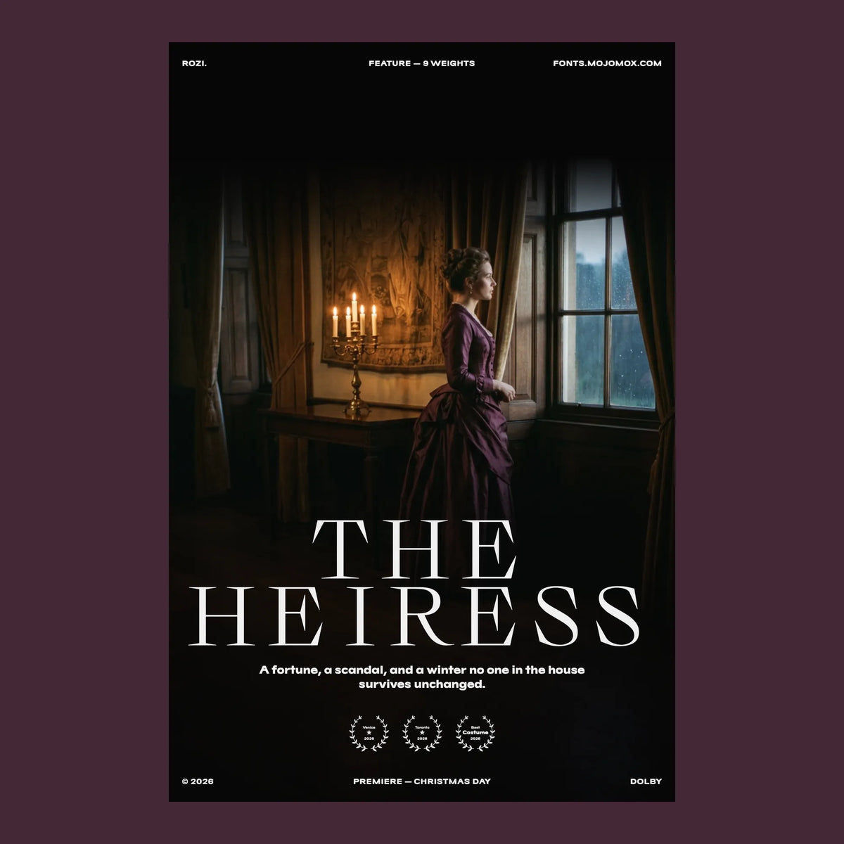 Rozi serif font on a period film poster, The Heiress