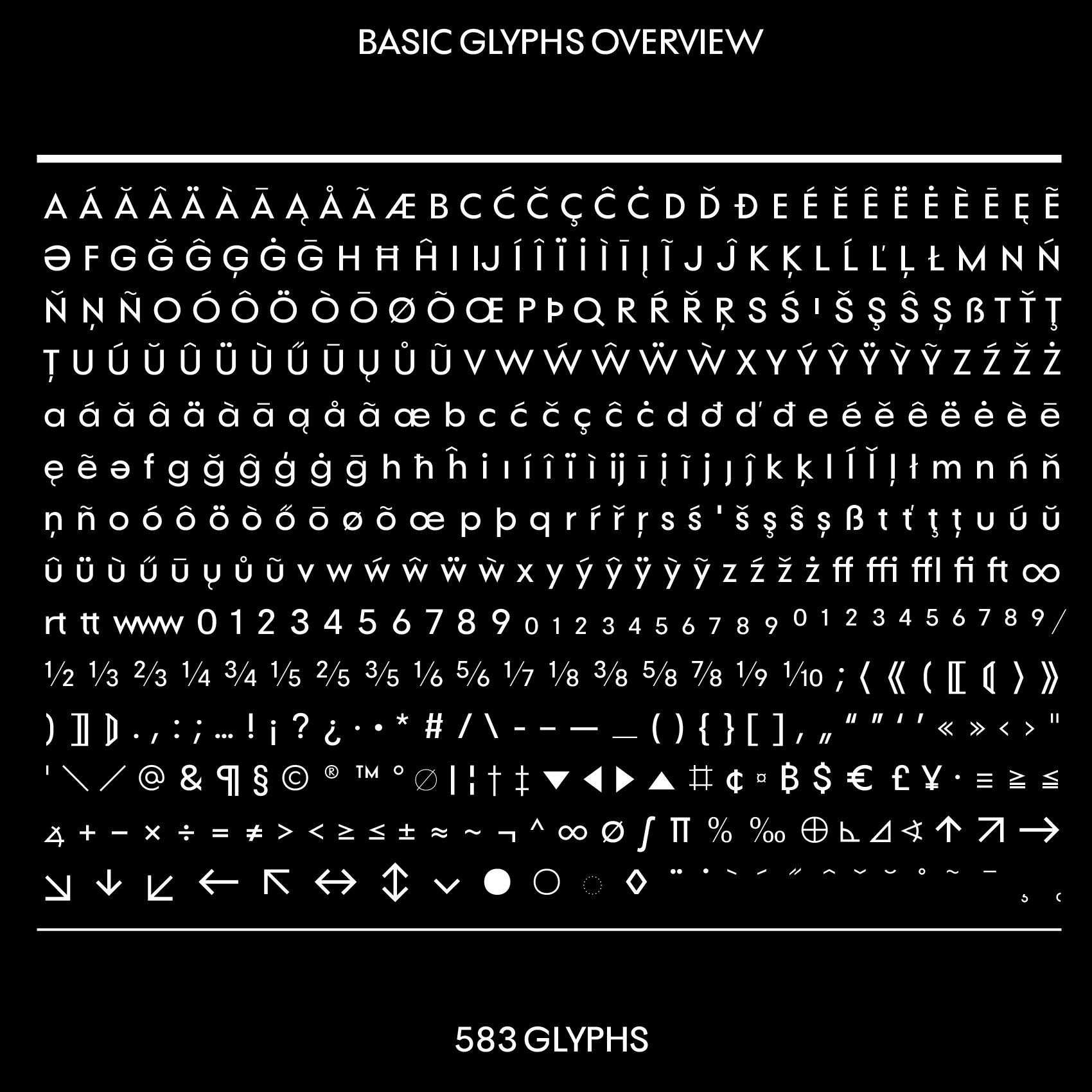 basic glyphs overview Scal typeface