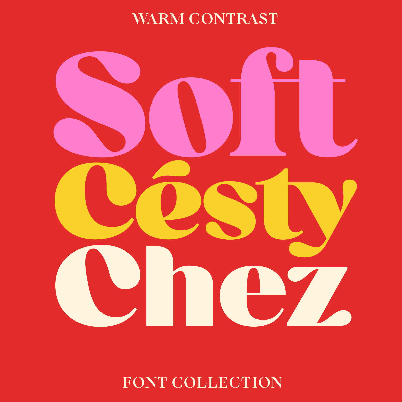 Promotional graphic for 'Soft Césty Chez' font collection with sample text designs