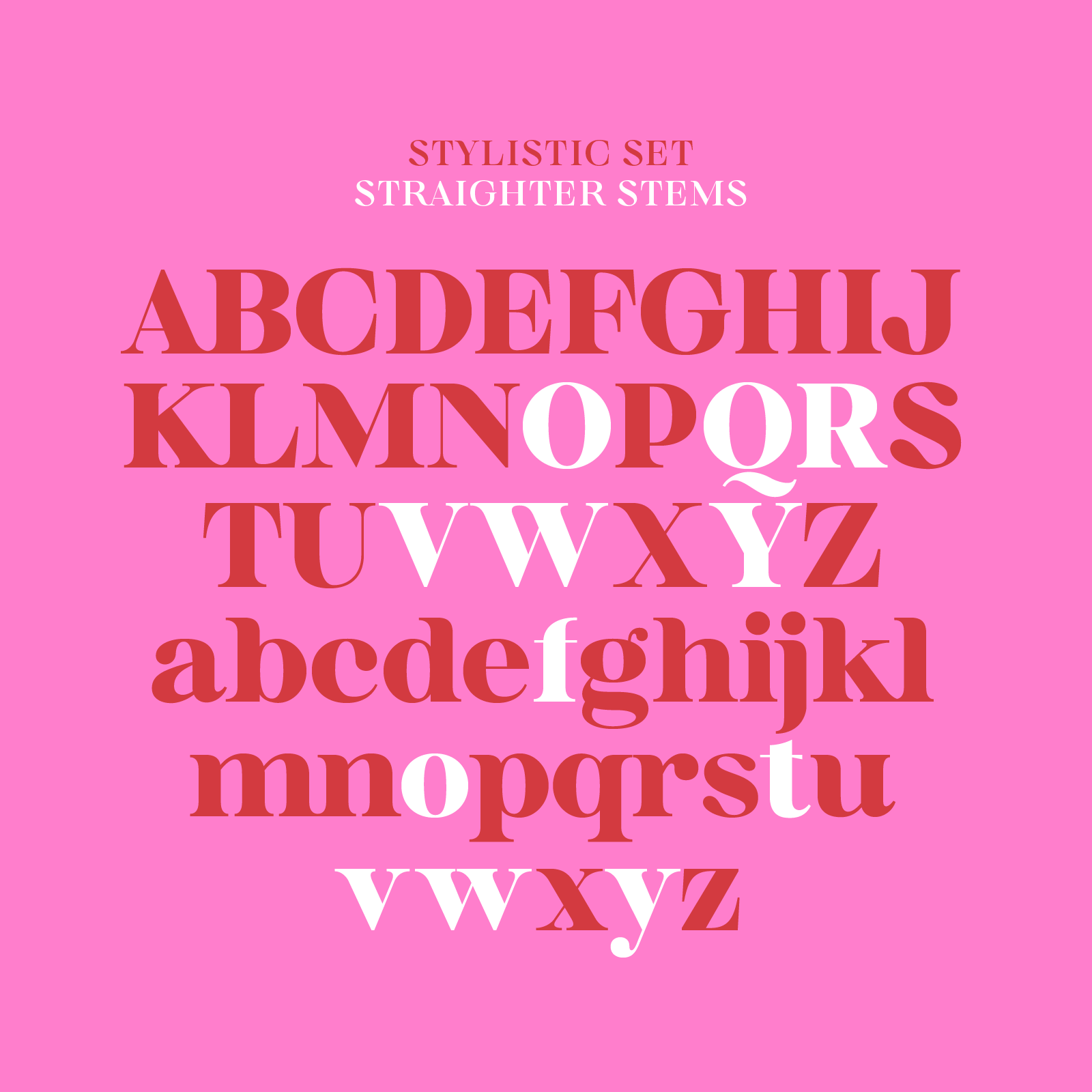 Bauhaus Soft alphabet shown with straight stems, a stylistic alternate