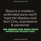 Soya extended display font with wide, chic letterforms