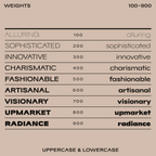 Soya font weights, from Thin to Black