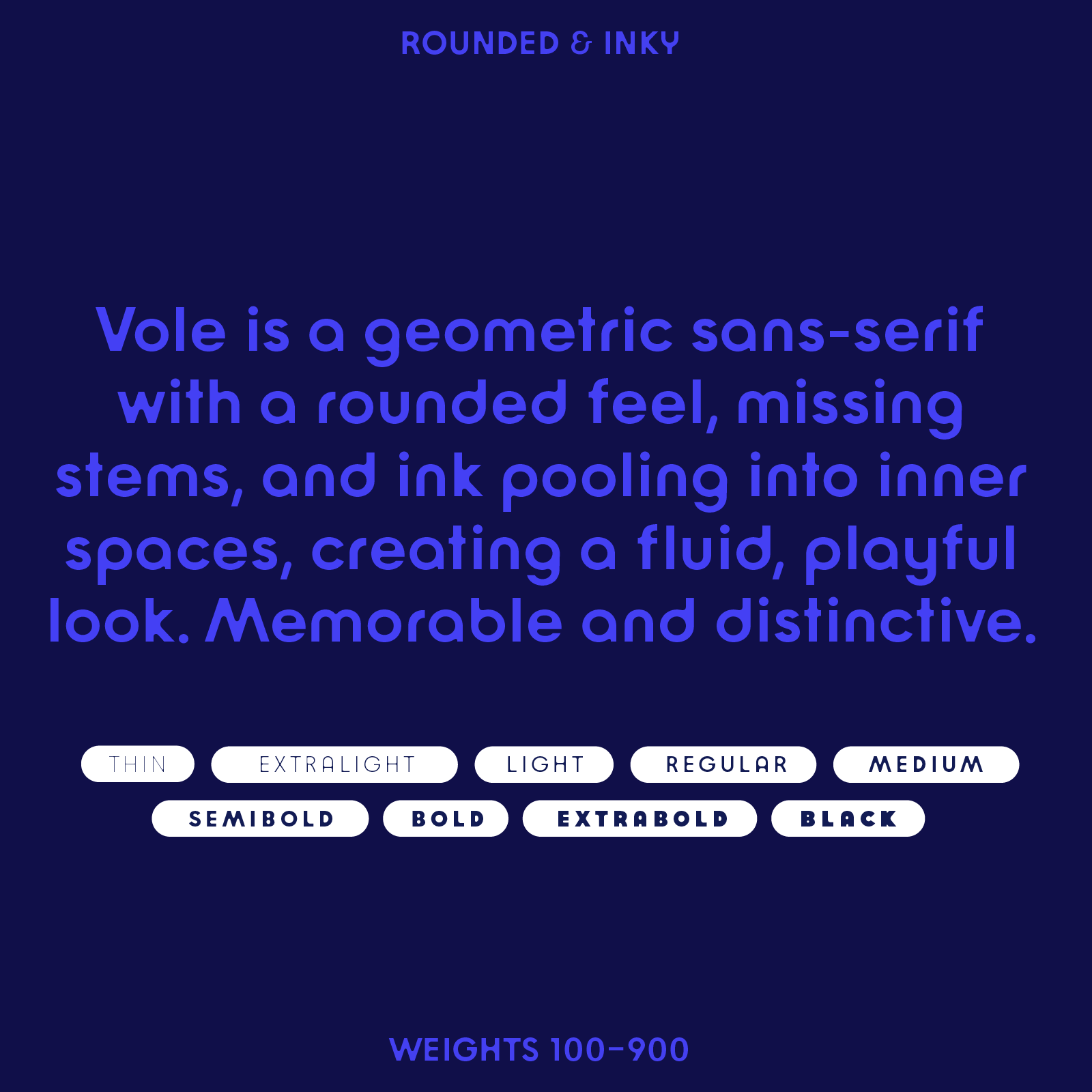 Vole water font character, sans serif, rounded, inky