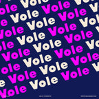 Vole modern geometric sans repeated as a diagonal pattern in magenta and cream on navy