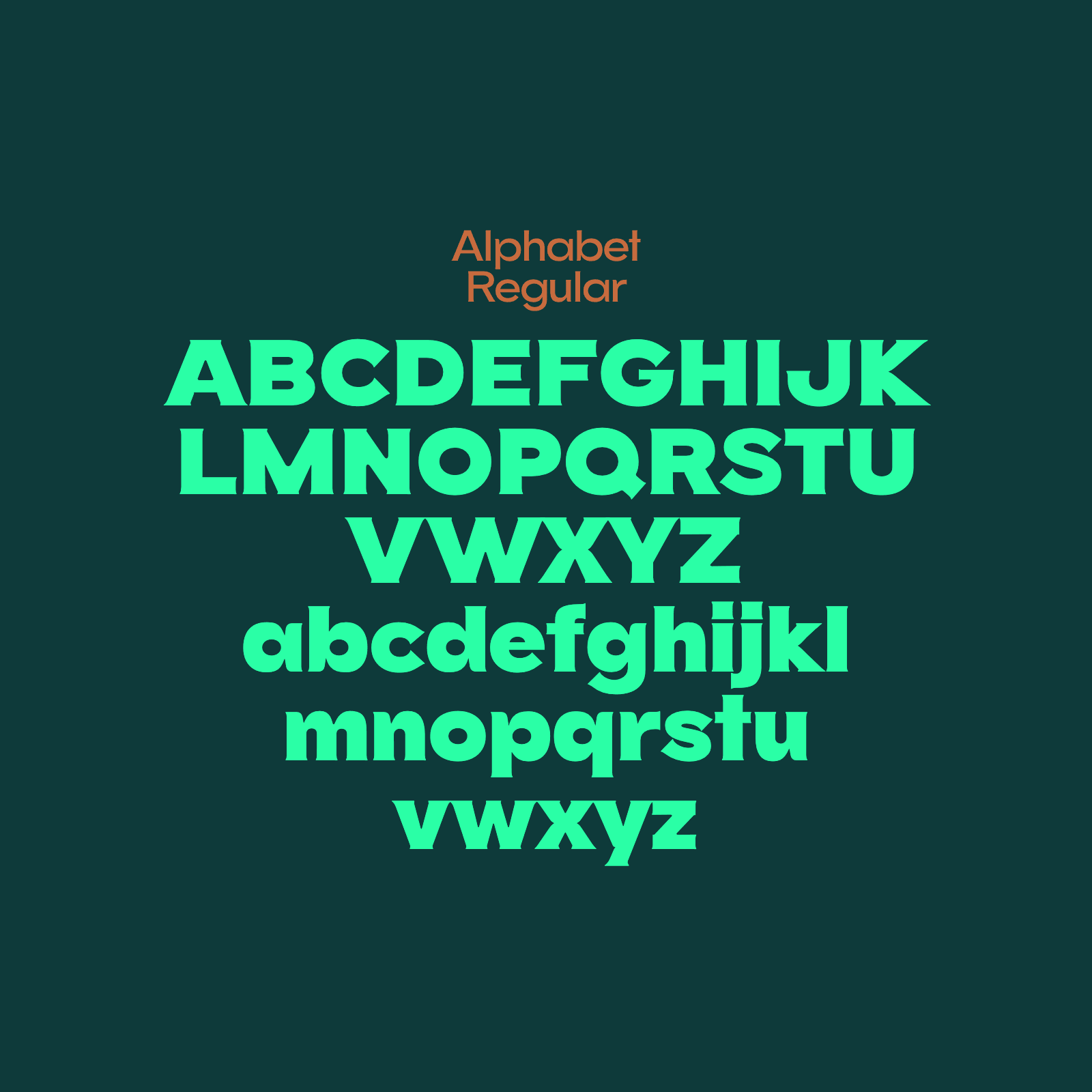 Walnuss expanded serif font alphabet specimen