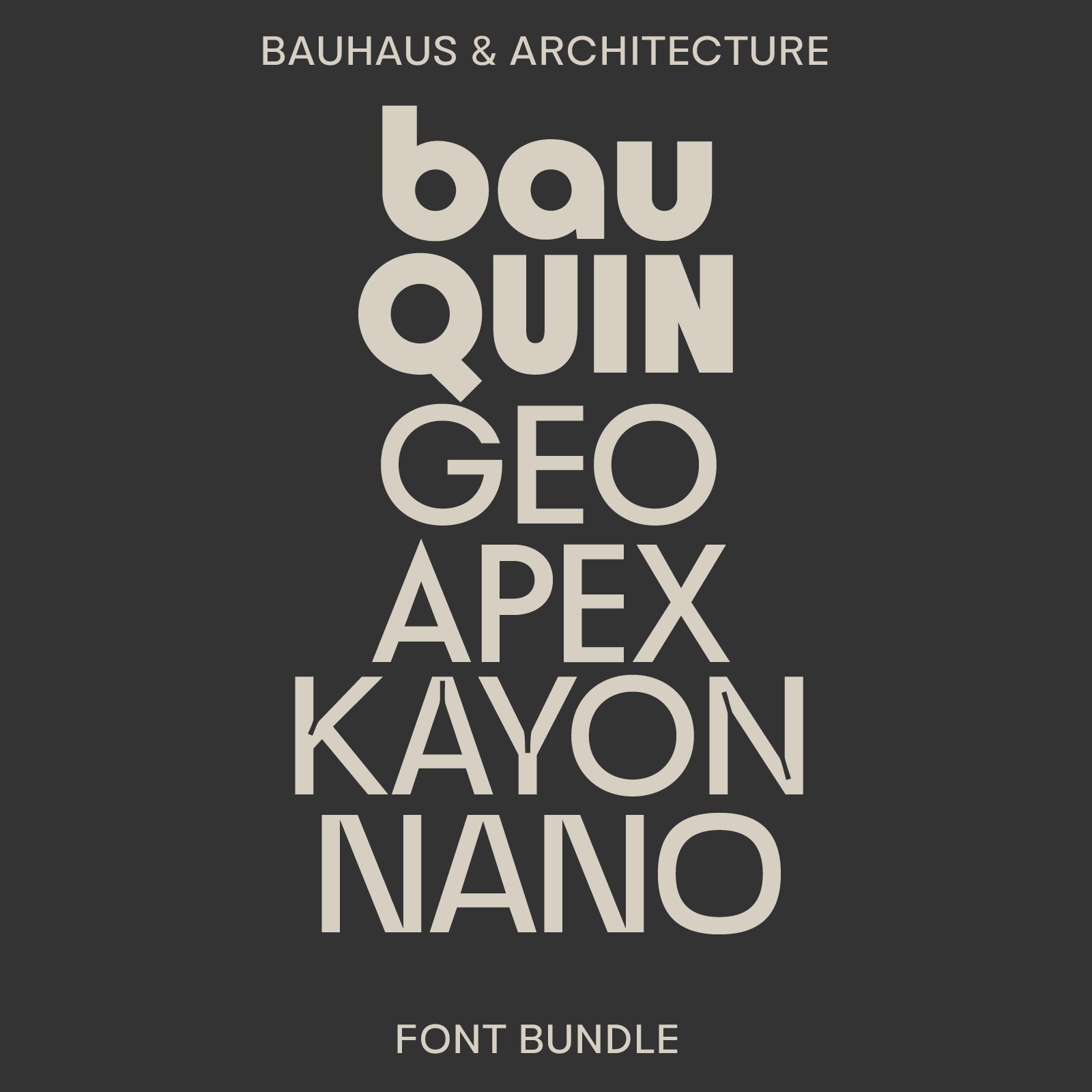 Bauhaus & Architecture Pack, overview of all six included fonts