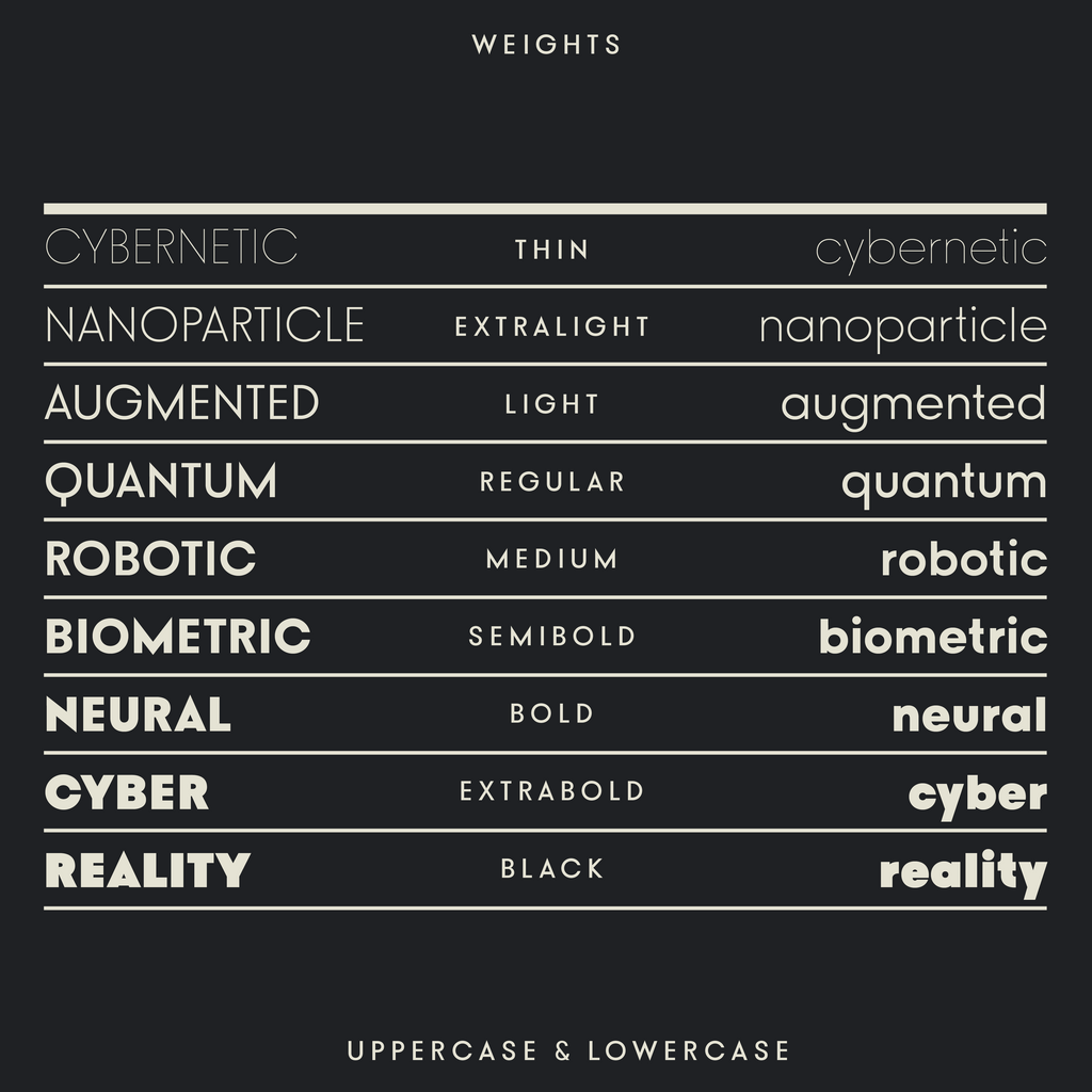 Apex, uppercase and lowercase 9 font weights