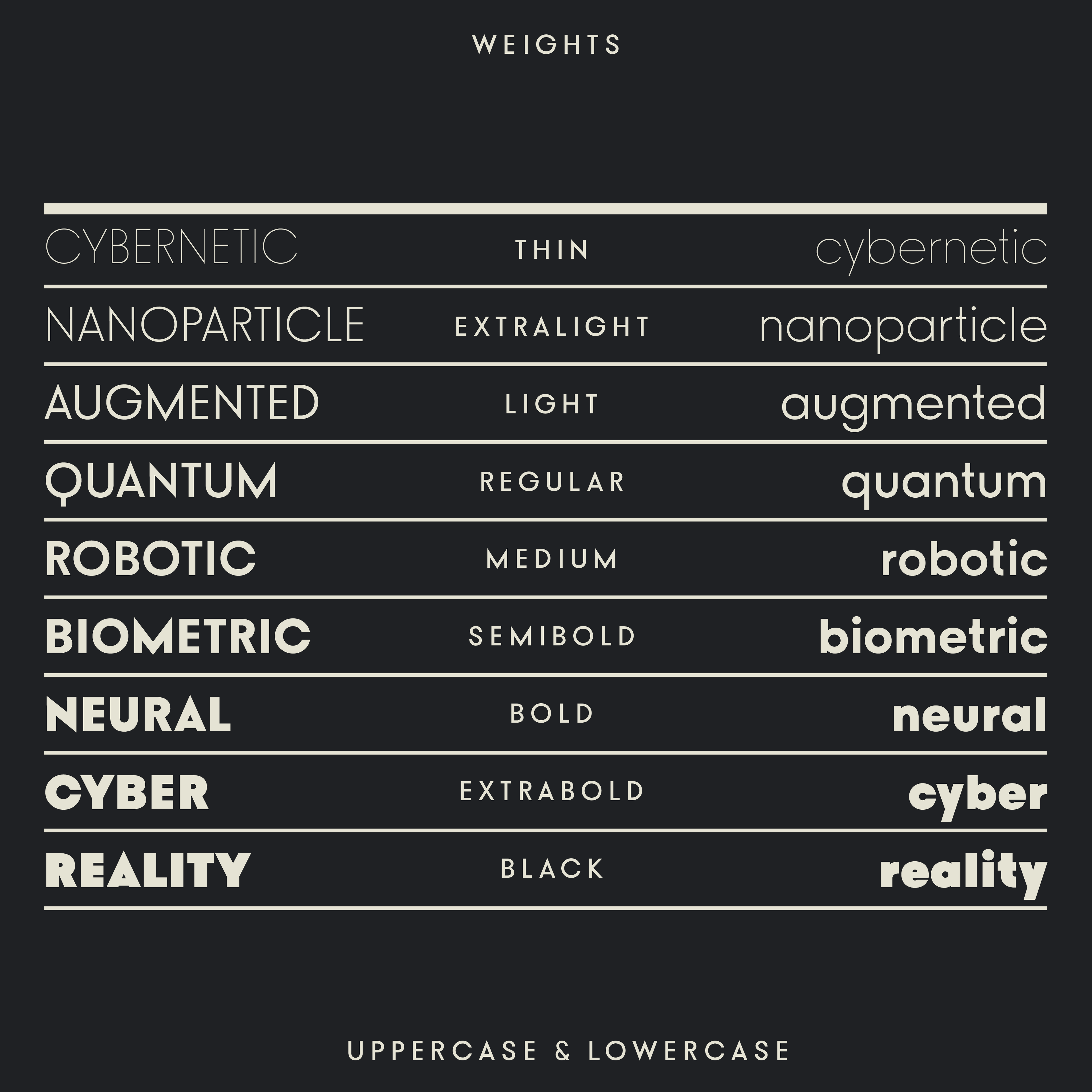 Apex, uppercase and lowercase 9 font weights