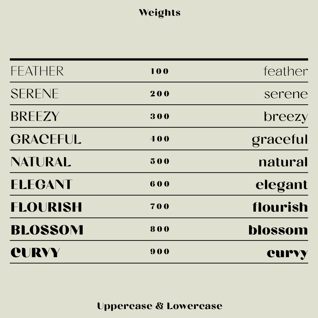 Chez font, 9 font weights