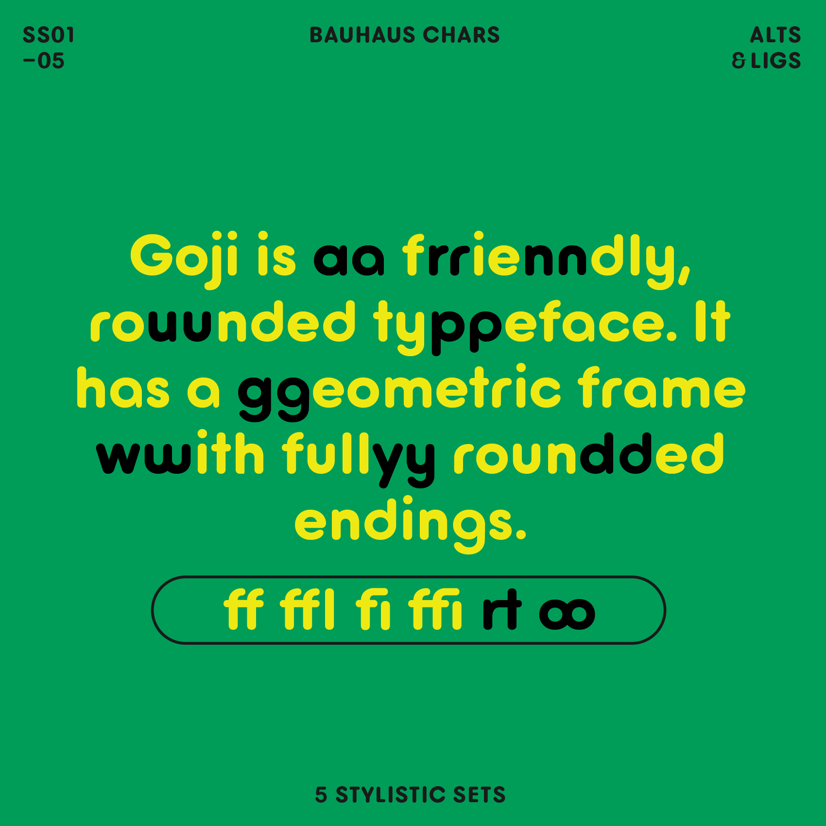 Goji font alternate letters overview and ligatures